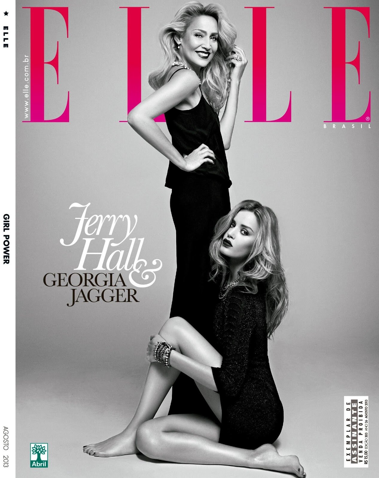 A modelo Georgia Jagger foi capa da Elle ao lado da sua mãe, Jerry Hall.